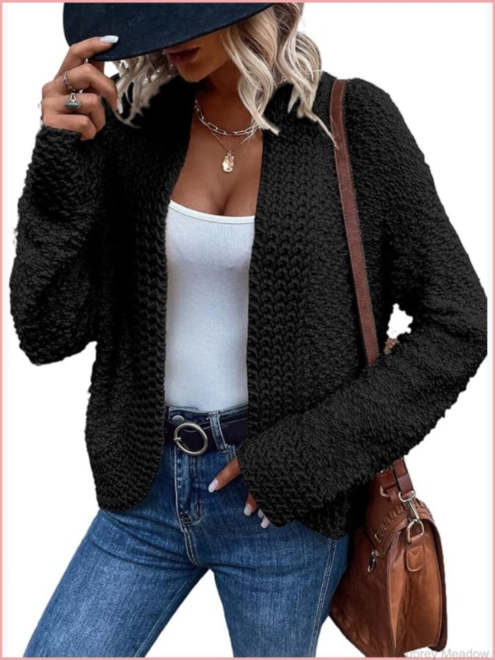 Chunky Knit Cropped Cardigan Sweater Long Sleeve Open Front Fall